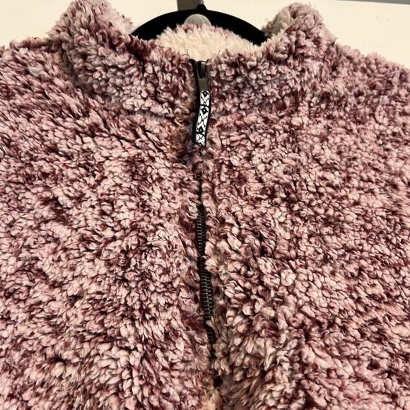 Time & Tru Speckled Burgundy Purple Cozy Sherpa Crop Jacket, Size XL (16-18) - Picture 4 of 7